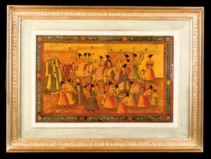 واحدة من زوج من اللوحات المطلية ، قاجار إيران ، 1850-1875 بواسطة المدرسة الإيرانية