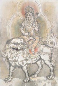 Irie Hako ، Manjushri يجلس على أسد بواسطة Irie Hako