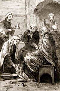 القديسة بريجيت ترفيهيًا أسقفًا ، من The Trias Thaumaturga ، أو ثلاثة قديسين عجائب في أيرلندا ، بقلم ماري كوساك (1829-1899) المنشورة c.1890s بواسطة المدرسة الايرلندية