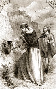 سانت باتريك بمناسبة درع كونالز مع الصليب ، من The Trias Thuamaturga ، أو ثلاثة عجائب القديسين في أيرلندا ، بقلم ماري كوساك (1829-1899) المنشورة c.1890s بواسطة المدرسة الايرلندية