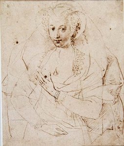 صورة لسيدة مجهولة ، تسمى رسمياً لوسي هارينغتون ، كونتيسة بيدفورد ، رسم مصغر (رقم 3902) ج 1605 (قلم وحبر ، طباشير على ورق) (انظر أيضًا 58811) بواسطة إسحاق أوليفر