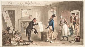 College Comforts ، طالبة تستحوذ على غرفه ، من The English Spy ، حانة. 1824 (نقش يدوي) بواسطة إسحاق روبرت كروكشانك