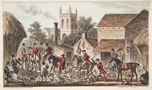 يخرج؛ منظر لبيركلي هانت بيت ، من الجاسوس الإنجليزي المنشور عام 1824 ، (النقش اليدوي) بواسطة إسحاق روبرت كروكشانك