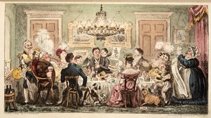 ليستون ولامبكينز أو حفل عشاء المواطنين ، من The English Spy ، حانة. 1824 (نقش يدوي)