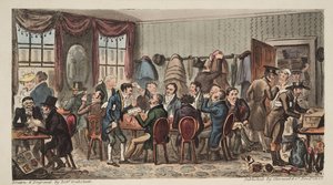 الحقائب ، مأدبة رجالي في بيل إن ، شلتنهام ، من The English Spy ، حانة. 1824 (نقش يدوي)