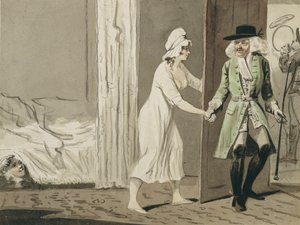 الديوث يغادر للصيد ، c.1800 (قلم وحبر مع مرحاض على ورق)
