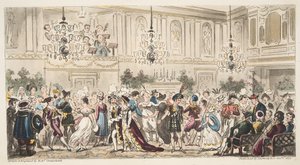 The Fancy Ball at the Upper Rooms، Bath، from The English Spy ، تم نشره في لندن ، 1824 بواسطة إسحاق روبرت كروكشانك