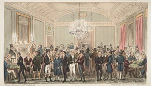 غرفة الاشتراك الكبرى في بروكس ، من The English Spy ، حانة. 1824 (نقش يدوي) بواسطة إسحاق روبرت كروكشانك