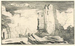القلعة في جارسفيلد ، التي دمرها الفرنسيون في 1672 'فتحة في يارسفيلدت (العنوان على الكائن) سلسلة من ثلاثة عشر صورة للقرى والقلاع في مقاطعة أوتريخت التي دمرها الفرنسيون عام 1672 (عنوان السلسلة) بواسطة إسحاق سورياس