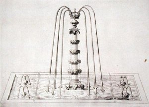 تصميم نافورة من "حدائق ويلتون" ، حوالي عام 1645 (نقش) بواسطة إسحاق دي كوز