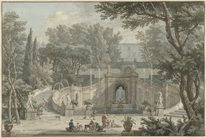 منظر لحديقة فيلا ديستي في تيفولي ، ج .1725 بواسطة إسحاق دي موشرون