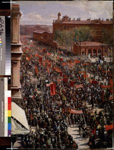 "" Parade on Nevsky Prospect in Leningrad (Saint Petersburg) "" لوحة رسمها Isaak Izrailevich Brodsky (Brodsky) (1884-1939) (Realist Realism) 1930 State Russian Museum Saint Petersburg