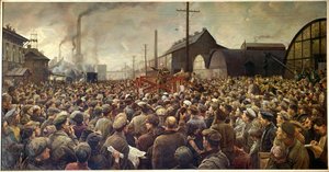Russian Revolution of 1917: “Lenin speaking to the workers of the Putilov factory in Petrograd