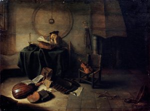 "Melancholy II عالم في مرسمه" ، لوحة هولندية من القرن السابع عشر بواسطة إسحاق دي جودرفيل