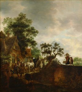 "" المسافرون يتوقفون عند أحد النزل على الطريق "" لوحة رسمها إسحاق فان أوستاد (1621-1649) 1645 المتحف الوطني للفن الغربي ، طوكيو ، اليابان