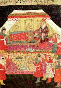 مشهد الحريم ، رسم توضيحي من "كتاب الملوك" لأبي القاسم مانور فردوسي (c.934-c.1020) بواسطة مدرسة إسلامية