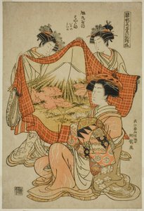 حمايا من Asahimaruya ، من سلسلة "عارضات الأزياء: تصميمات جديدة مثل الأوراق الصغيرة (Hinagata wakana no hatsu moyo)" بواسطة إيسودا كوريوساي