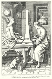 موسيقي ألماني يعزف على الأرغن المحمول ، أواخر القرن الخامس عشر (ليثو) بواسطة إسرائيل فان (بعد) ميكن