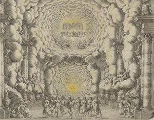 تصميم لمجموعة المسرح التي أنشأها جياكومو توريلي دا فانو لباليه 'Les Noces de ... ، 1654 بواسطة فرانسوا فرانكارت