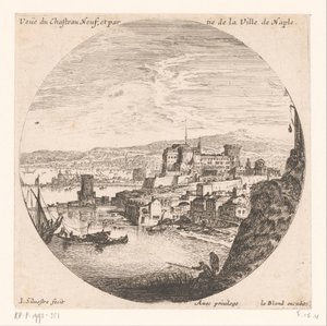 منظر لـ Castel Nuovo Veue du Chasteau neuf et partie de la Ville de Naple (العنوان على الكائن) مناظر مختلفة للموانئ البحرية (عنوان السلسلة) Divers veues de Ports de mer (عنوان السلسلة)