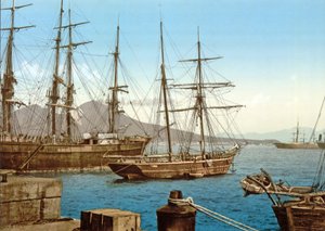 Schooners في خليج نابولي مع Vesuvius في الخلفية ، حانة. ج 900