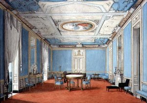 تصميم داخلي نيوبوليتان بالازو كلاسيكي حديث ، حوالي 1830 (الغواش والألوان المائية على الورق) بواسطة المدرسة الايطالية
