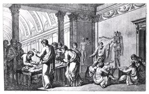 مدرسة التشريح في العصور القديمة ، من Tabulae Anatomicae بقلم بيترو بريتيني دا كورتونا (1596-1669) نشرت في روما ، 1778 بواسطة المدرسة الايطالية
