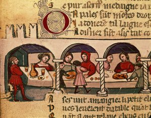 وجبة في نزل من Codex Entree dEspagne بواسطة المدرسة الايطالية