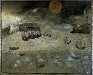 عاصفة في ميناء. Ex voto من القرن السابع عشر قادمة من كنيسة Madonna dell'Arco ، نابولي. بواسطة المدرسة الايطالية