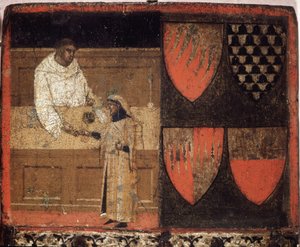 جامع الضرائب ودافع الضرائب ، Biccherna (غلاف السجل المحاسبي لمدينة Siena) من عام 1340. الأرشيف الوطني - Museo delle Tavolette de Bicherna ، سيينا. بواسطة المدرسة الايطالية