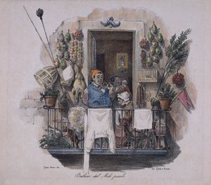 Balcony at the Small Pier in Naples, Italy,19th Century (lithograph) بواسطة المدرسة الايطالية