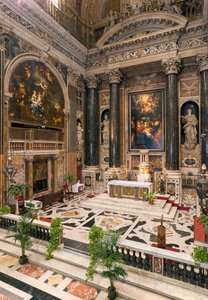 الفن الباروكي: منظر داخلي للكنيسة اليسوعية للاسم المقدس ليسوع (chiesa del Gesu) في روما بواسطة المدرسة الايطالية