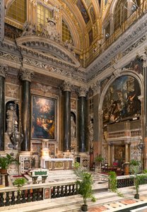 الفن الباروكي: منظر داخلي للكنيسة اليسوعية للاسم المقدس ليسوع (chiesa del Gesu) في روما بواسطة المدرسة الايطالية