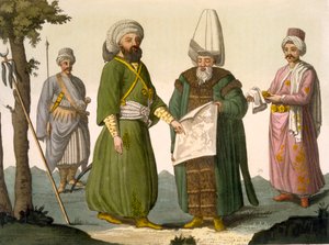 Bascia (القائد العسكري) A Bascia in Battle Dress ، Body Guard of the Bascia and Page ، اللوحة 18 من الجزء الثالث ، المجلد الأول من تاريخ الأمم ، منقوش بواسطة DK Bonatti (aquatint) بواسطة المدرسة الايطالية
