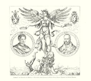 Cosme I و Alexandre de Medicis ، نسخة طبق الأصل من نقش بقلم Martin Rota ، بعد إثبات المتحف البريطاني (نقش) بواسطة المدرسة الايطالية