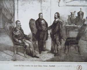 المجلس بين غاريبالدي وكافور في 24 أبريل 1861 بواسطة المدرسة الايطالية