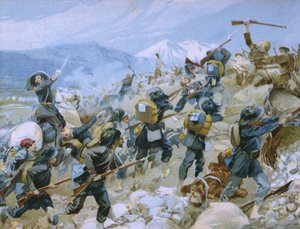 حرب القرم ومعركة تشيرنايا ، 16 أغسطس 1855 ، توضيح من ألبوم عن تاريخ Risorgimento المصنوع للشوكولاتة Talmone ، أواخر القرن التاسع عشر