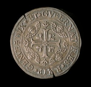 عملة جمهورية الجينات: ECU واسعة بالفضة. ديم. 61 ملم 1693. الجبهة. الجينات Musei di Strada Nuova (الجرد M7135) بواسطة المدرسة الايطالية
