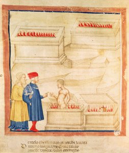 دانتي وفيرجيل (70-19 ق.م) يكتشفان الكونت أوغولينو، من "الكوميديا الإلهية" لدانتي أليغييري (1265-1321) (ورق رِق) بواسطة المدرسة الايطالية