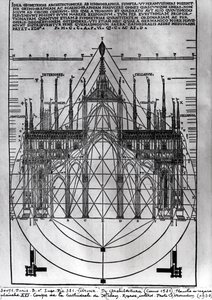 تصميم كاتدرائية ميلانو ، رسم توضيحي من De Architectura بواسطة Vitruvius ، Como ، 1521 بواسطة المدرسة الايطالية