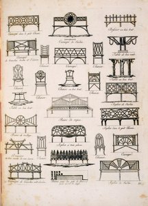 تم نشر تصاميم مقاعد الحديقة ، من A Compendium of Drawings ، من قبل JG Grohmann ، 1805 بواسطة المدرسة الايطالية
