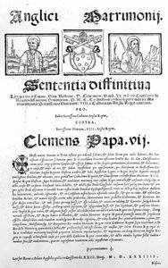 وثيقة تعلن حكم البابا على صحة زواج هنري الثامن وكاترين أراغون ، 1534 (طباعة) بواسطة المدرسة الايطالية