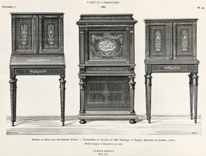 أثاث من خشب الأبنوس من تصميم Hunsinger و Wagner ، باريس ، رسم توضيحي من L 'art et l'industrie بواسطة المدرسة الايطالية