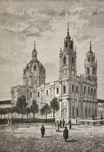 Estrela Basilica, Lisbon, Portugal, engraving from L
