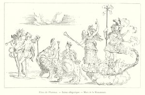 Fetes de Florence ، Allegorical Scene ، Mars et la Renommee (نقش) بواسطة المدرسة الايطالية