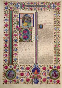 Fol.87v افتتاح كتاب النبي هوشع (نبي صغير يكرز ضد اليهود الوثنيين) ، من الكتاب المقدس بورسو ديستي. المجلد 2 (ورق) بواسطة المدرسة الايطالية
