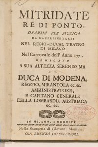 صورة من نسخة مبكرة من Mitridate ، re di Ponte ، أوبرا من تأليف Wolfgang Amadeus Mozart ، 1770 بواسطة المدرسة الايطالية