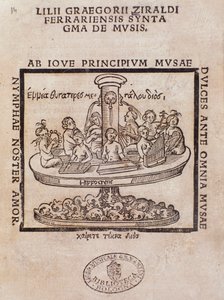 واجهة الكتاب من الزنابق Graegorii Ziraldi Ferrara ، Syntagma Mvsis بواسطة Giglio Gregorio Giraldi بواسطة المدرسة الايطالية