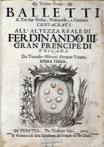 صورة عن الجزء الموسيقي من Balletti a tre ، Opera 3 بواسطة Tomaso Albinoni (1671-1750) بواسطة المدرسة الايطالية