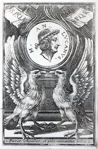 Frontispiece to Lucans Pharsalia بواسطة Marcus Annaeus Lucanus ، طبعة نشرت في 1663 بواسطة المدرسة الايطالية